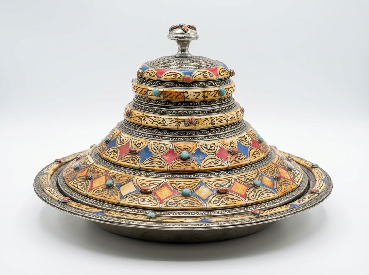 The Royal Tiznit: Jeweled Silver & Bone Inlay Ceremonial Tagine view 2