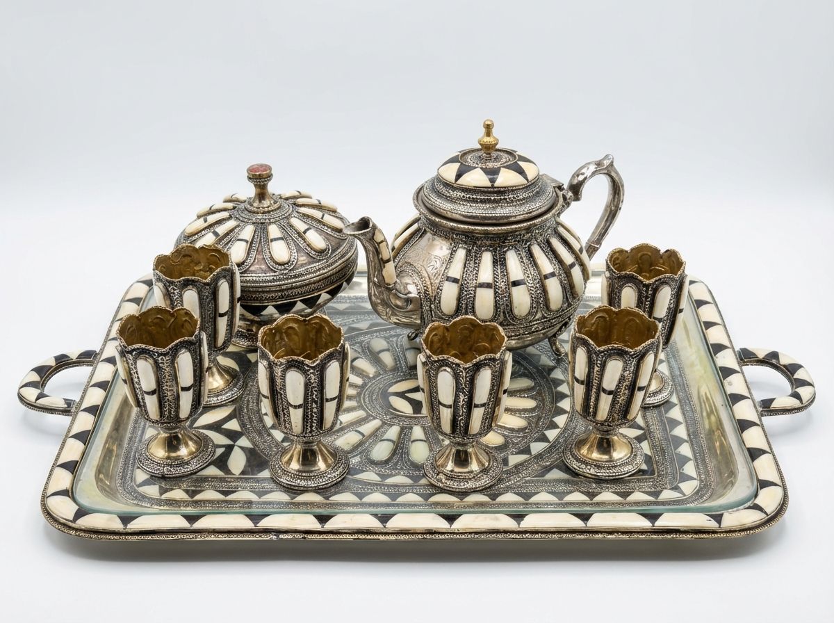 The Marrakech Royal Silver & Camel Bone Inlay Tea Service view 2