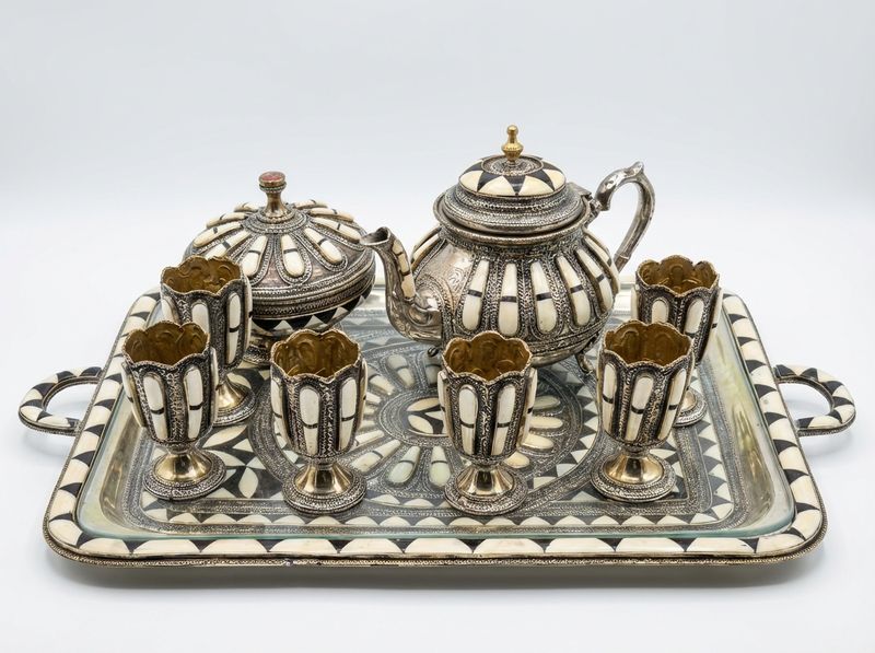 The Marrakech Royal Silver & Camel Bone Inlay Tea Service