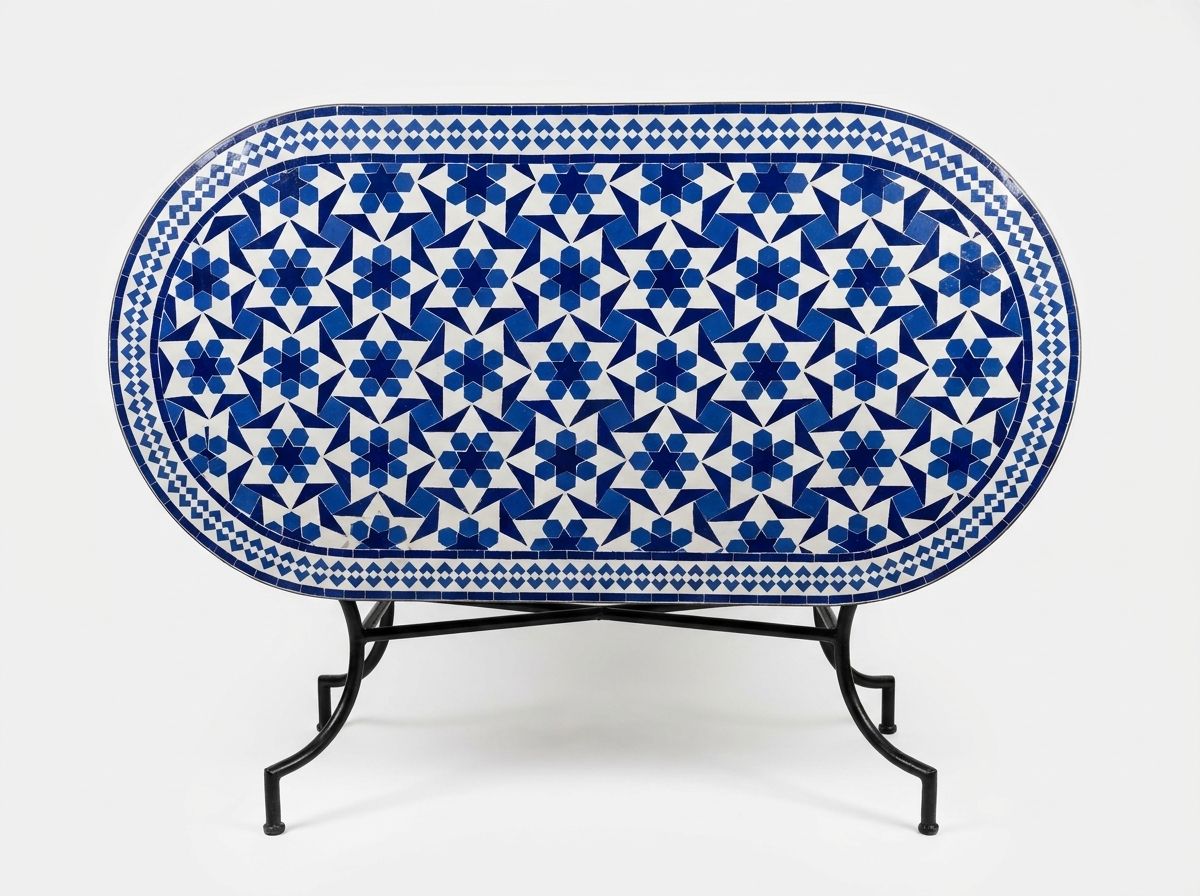 "Azure Oasis" Moroccan Zellige Oval Dining Table main view