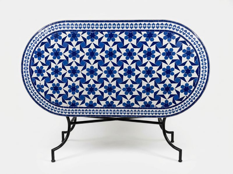 "Azure Oasis" Moroccan Zellige Oval Dining Table