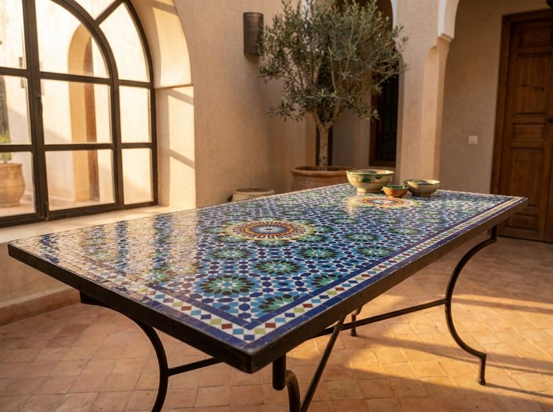 The Azure Starburst Zellige Dining Tabletop detail