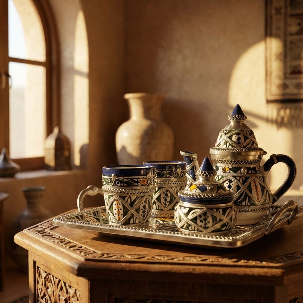 The Fes Filigree: Ceramic & Silver Moroccan Tea Service