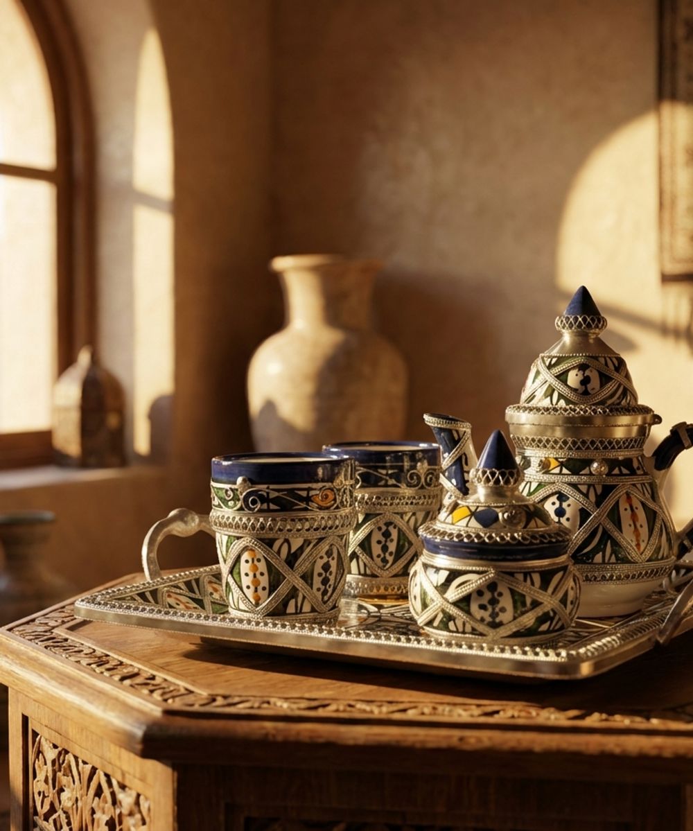 The Fes Filigree: Ceramic & Silver Moroccan Tea Service