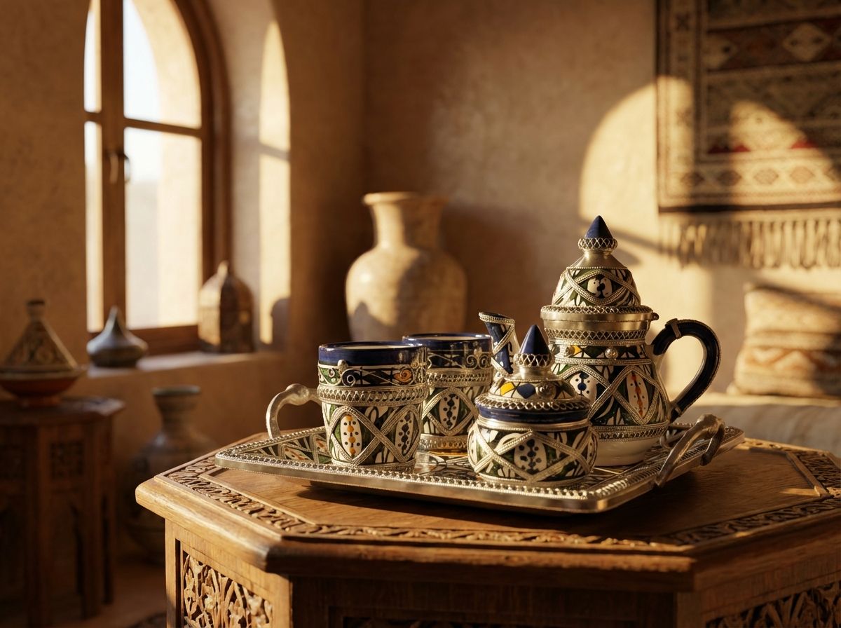 The Fes Filigree: Ceramic & Silver Moroccan Tea Service view 2