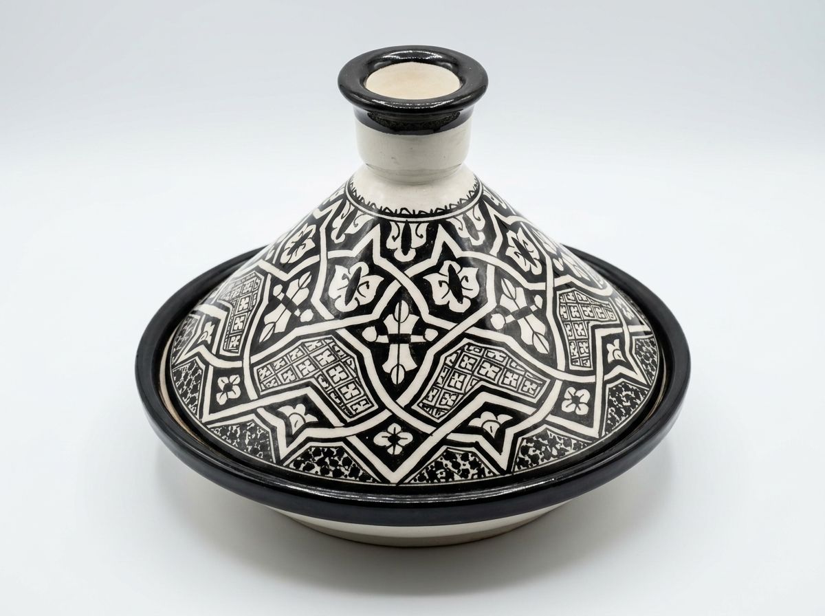 Fes Noir & Blanc: Hand-Painted Ceramic Serving Tagine view 2