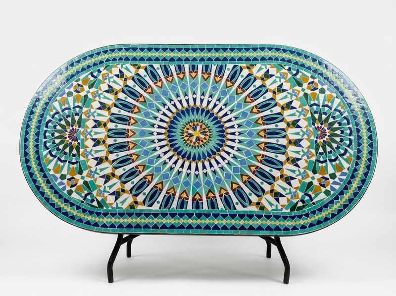 The 'Azrou' Oval Zellige Mosaic Table - Radiant Blue Star