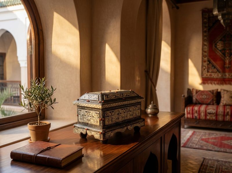 The Mogador Camel Bone & Silver Filigree Jewelry Chest detail