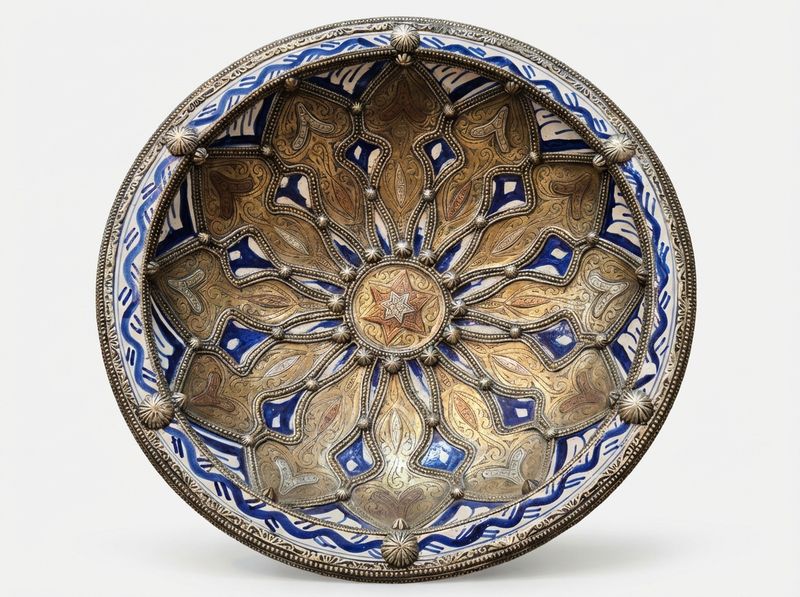 "Zahra" Brass & Blue Ceramic Centerpiece Bowl
