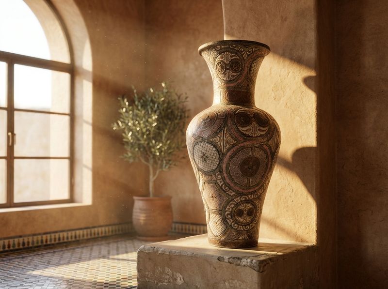 The Royal Atlas Copper & Stone Inlay Floor Vase detail