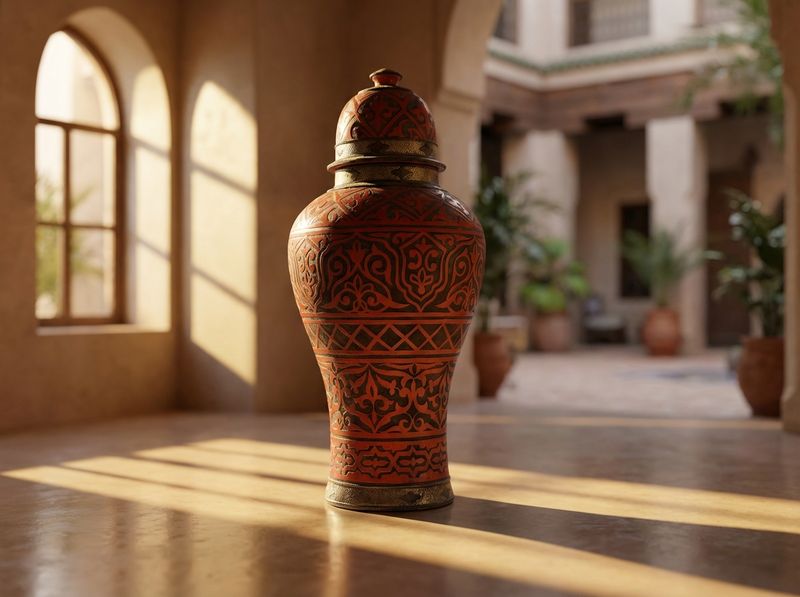 Atlas Ember: Large Engraved Natural Clay & Metal Urn detail