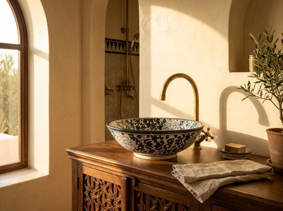 The 'Bleu de Fès' Hand-Painted Ceramic Vessel Sink view 3