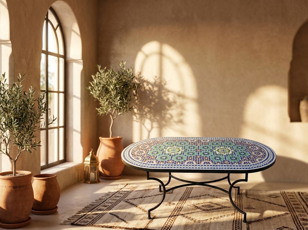 The Andalusian Azure Oval Zellige Garden Table view 3