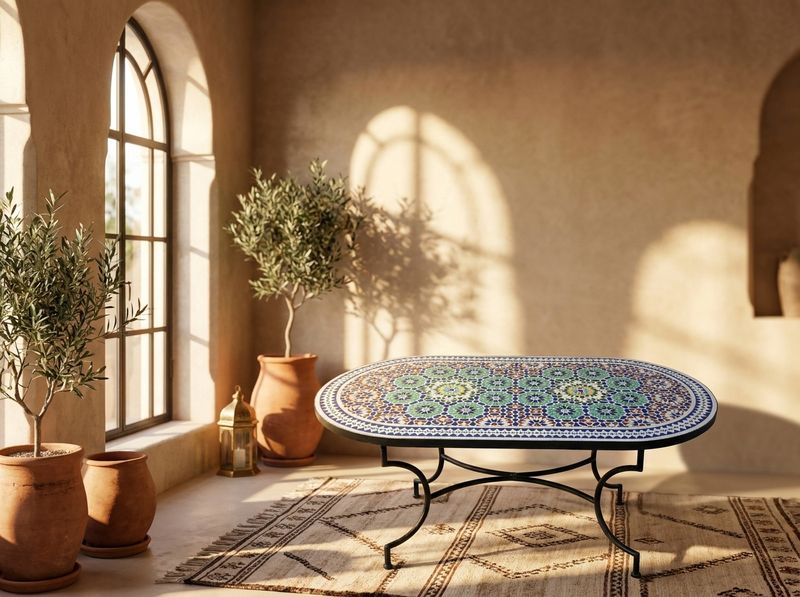 The Andalusian Azure Oval Zellige Garden Table detail