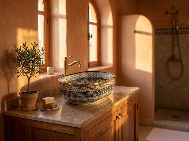 The 'Fez Noir' Oval Ceramic Vessel Sink with Gold Rim detail