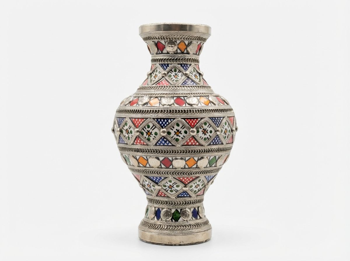 The Tiznit Jewel: Silver & Enamel Filigree Vase view 2