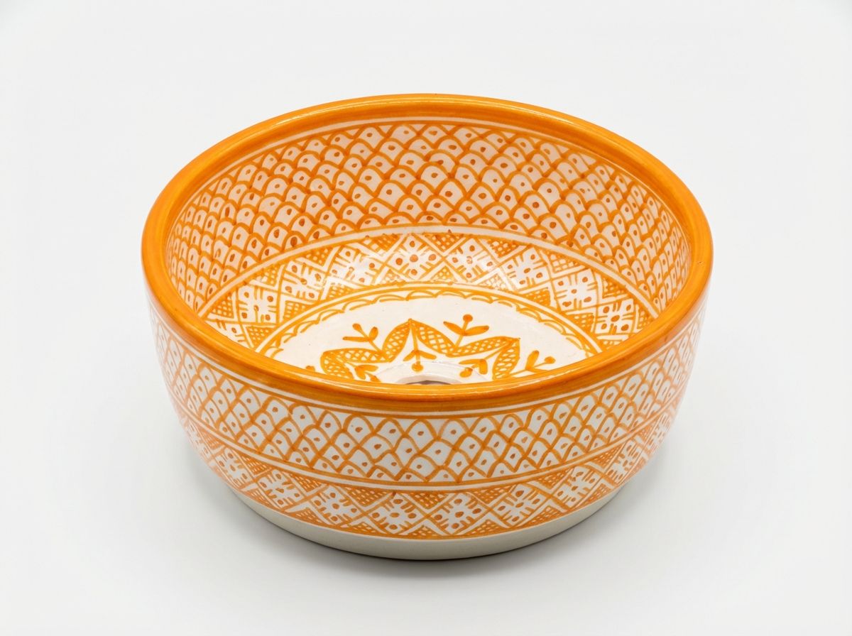 Safi Sunburst Hand-Painted Ceramic Vessel Sink - Orange & White view 3