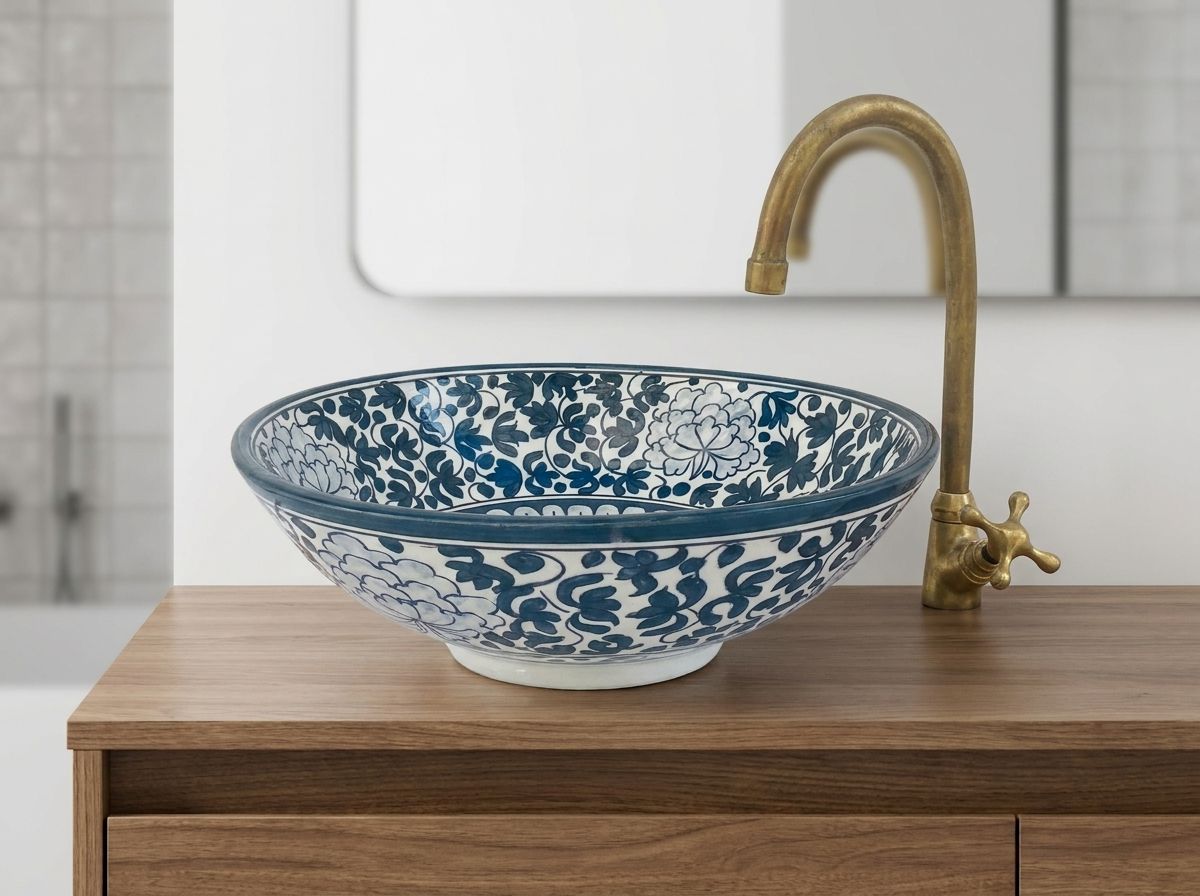 The 'Bleu de Fès' Hand-Painted Ceramic Vessel Sink main view