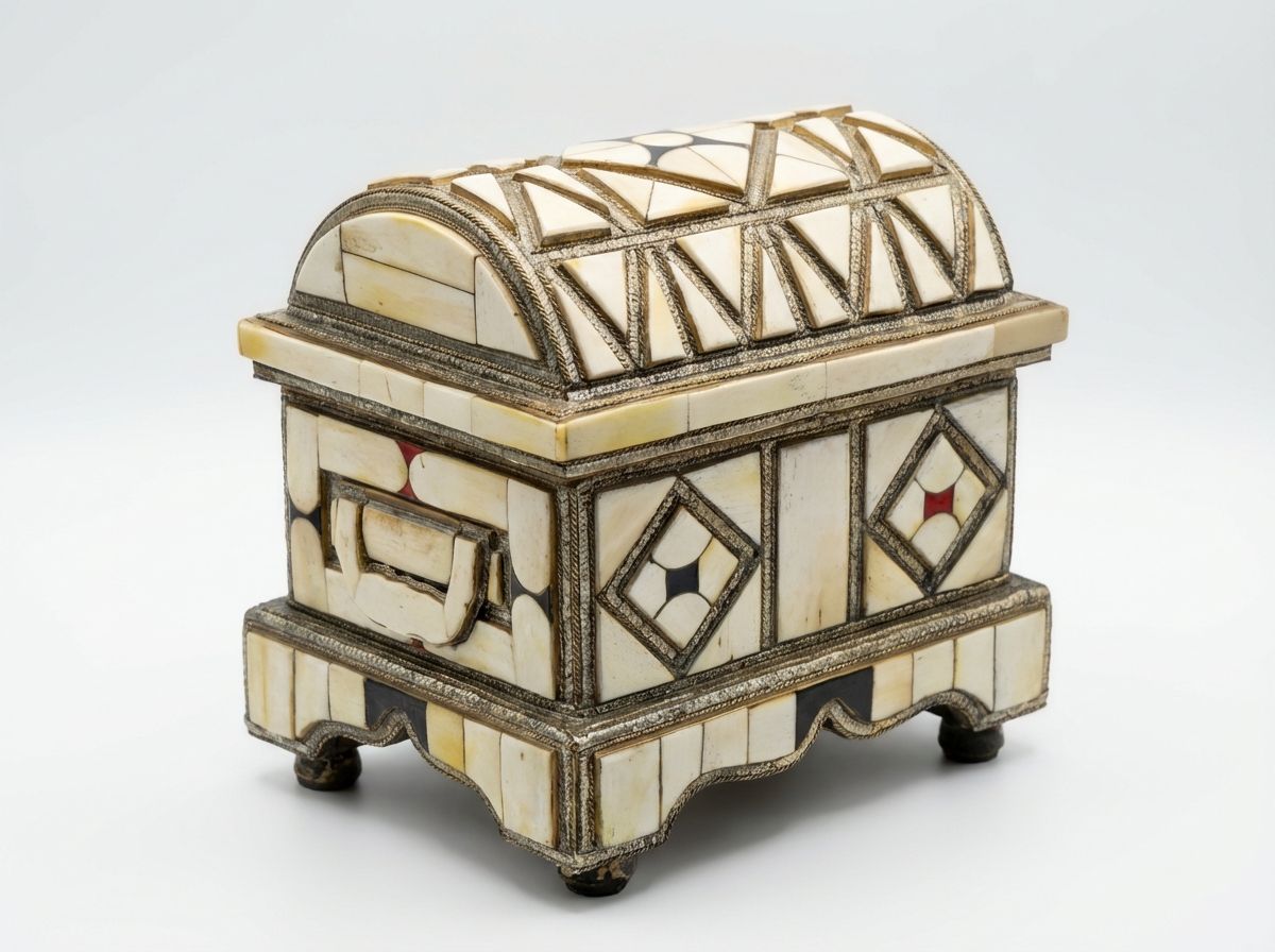 The 'Zahra' Camel Bone & Embossed Metal Treasure Chest view 3