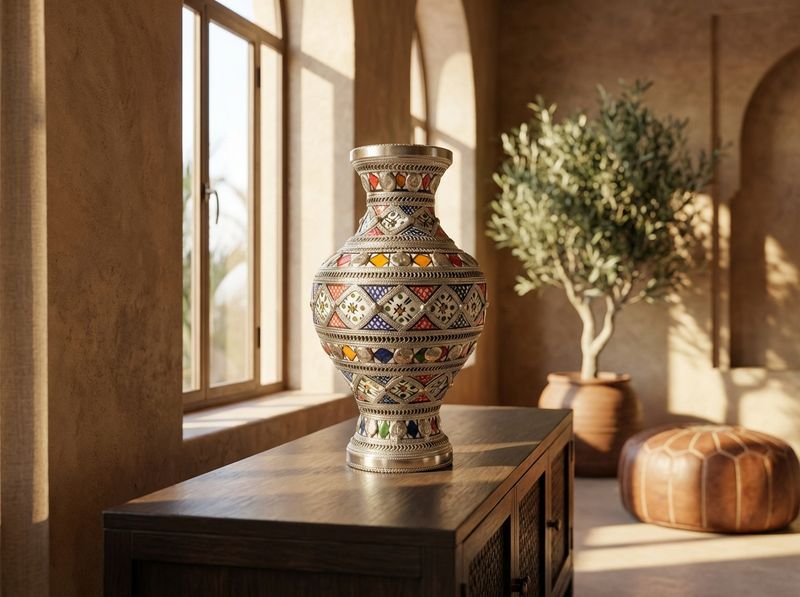 The Safi Silver & Enamel Filigree Vase detail