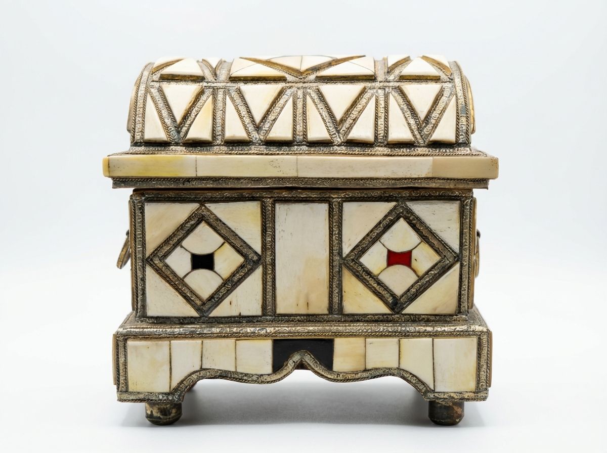 The 'Zahra' Camel Bone & Embossed Metal Treasure Chest view 2