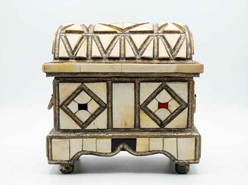 The 'Zahra' Camel Bone & Embossed Metal Treasure Chest