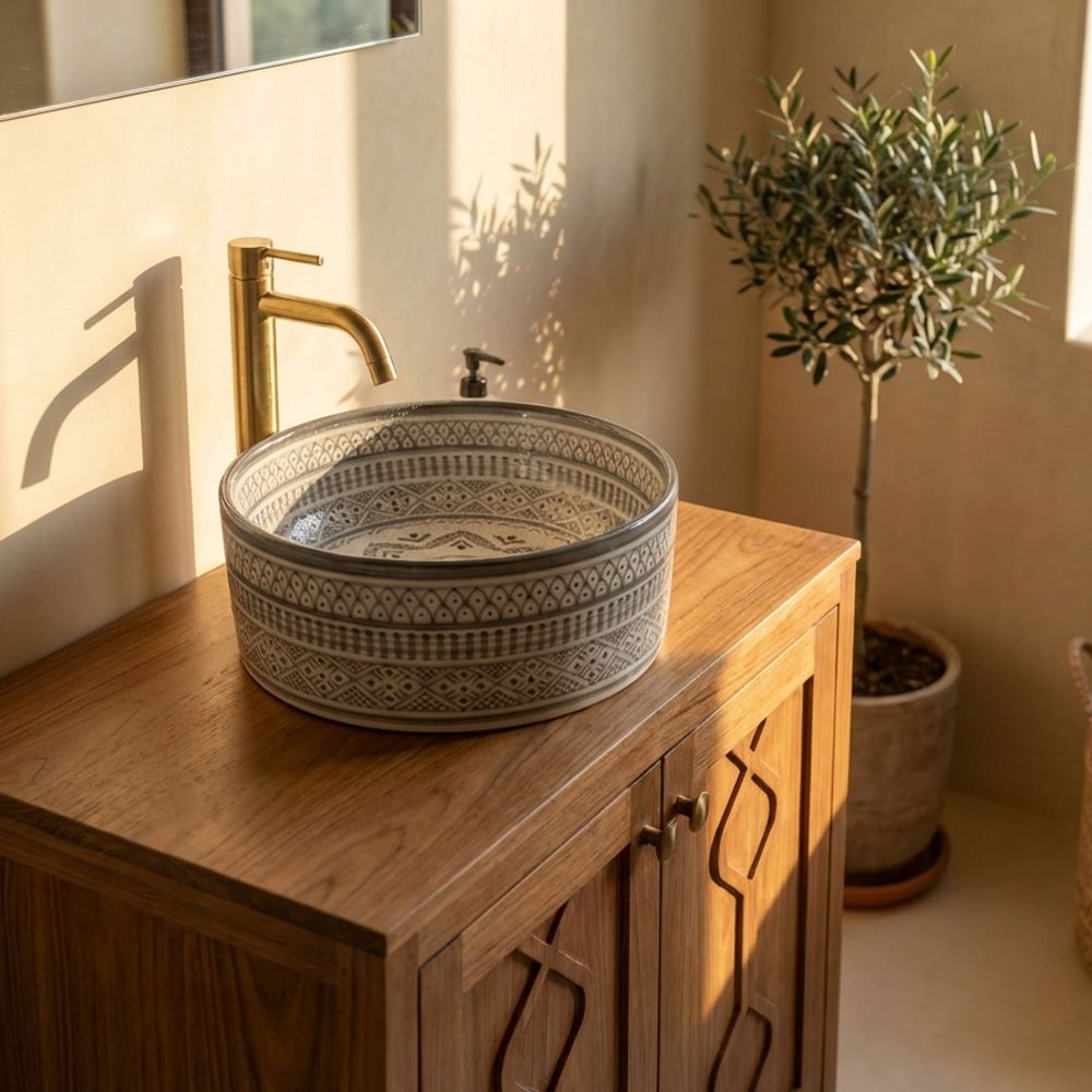 The Fes Monochrome Geometric Vessel Sink