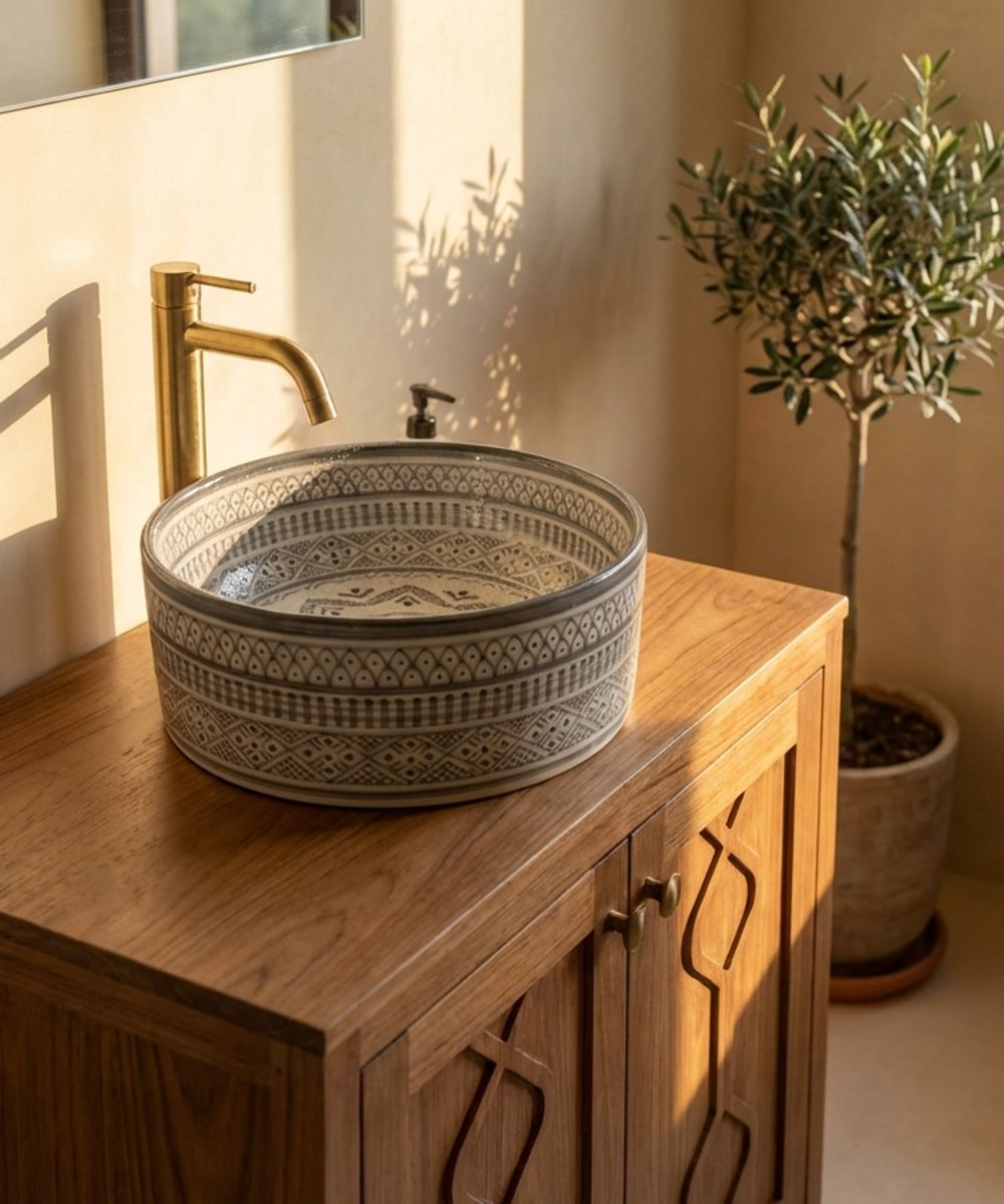 The Fes Monochrome Geometric Vessel Sink