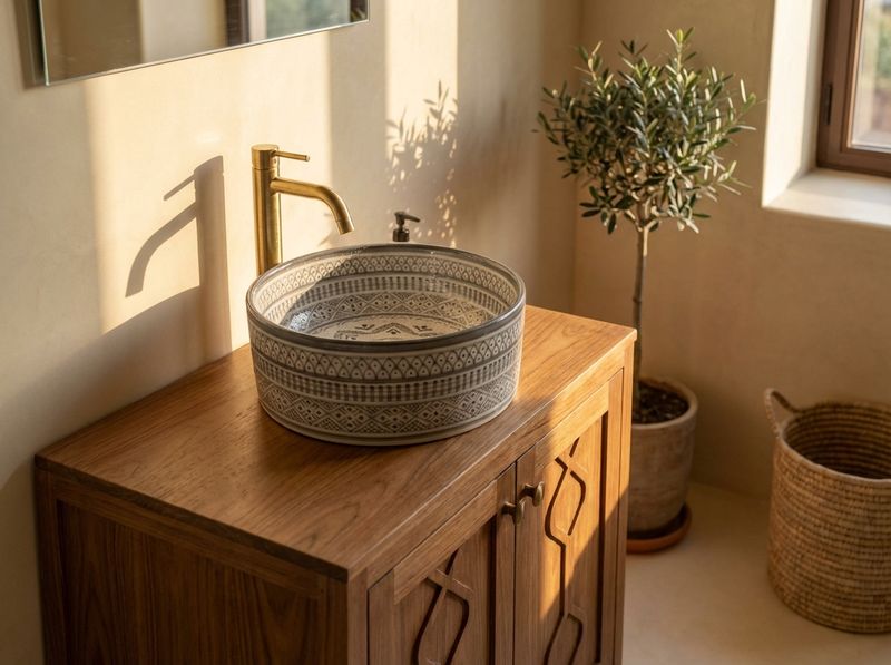 The Fes Monochrome Geometric Vessel Sink detail