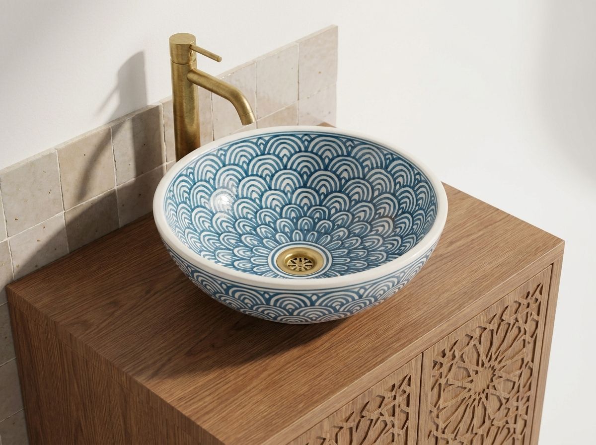 Fes Azure Scale Ceramic Vessel Sink view 2