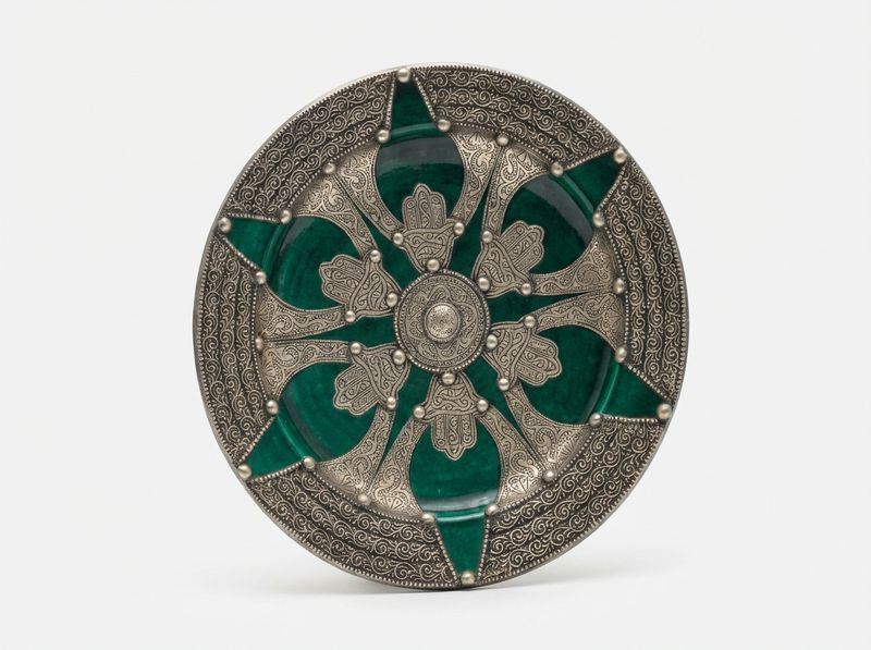 The Emerald Khamsa: Silver-Adorned Ceramic Plate