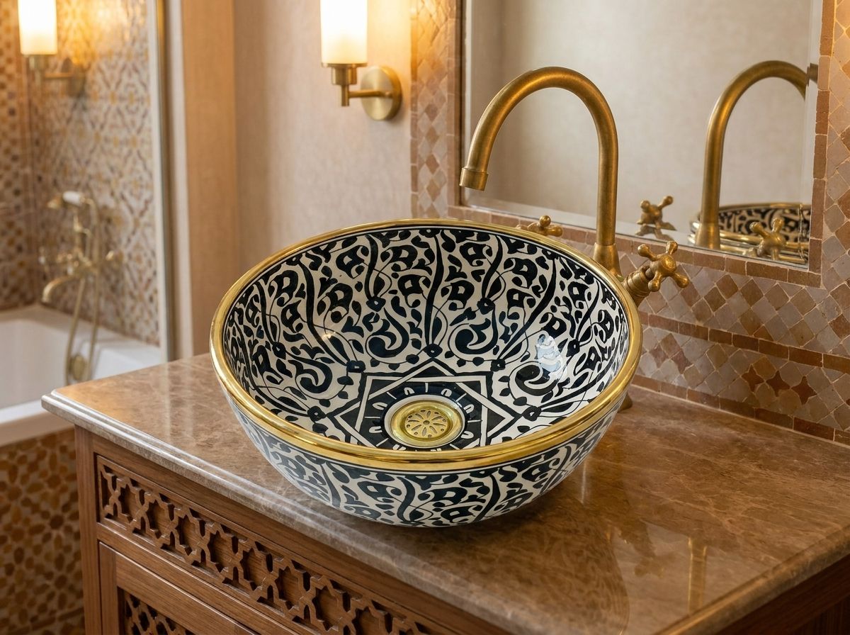 The Fes Noir & Brass Ceramic Vessel Sink view 2