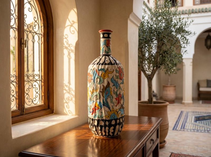 Fes Medina Textured Polychrome Bottle Vase detail