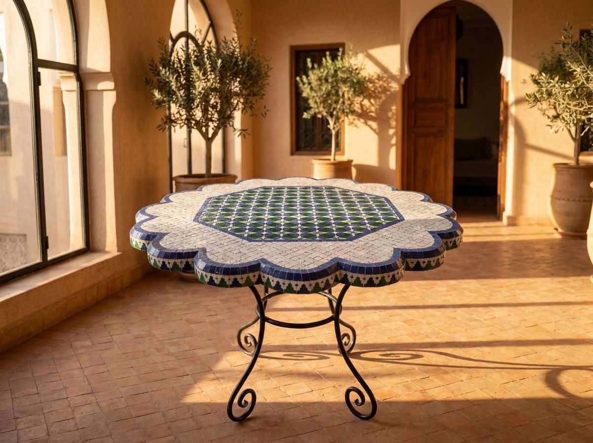 The Fes Scallop: Blue & Green Zellige Mosaic Table view 3