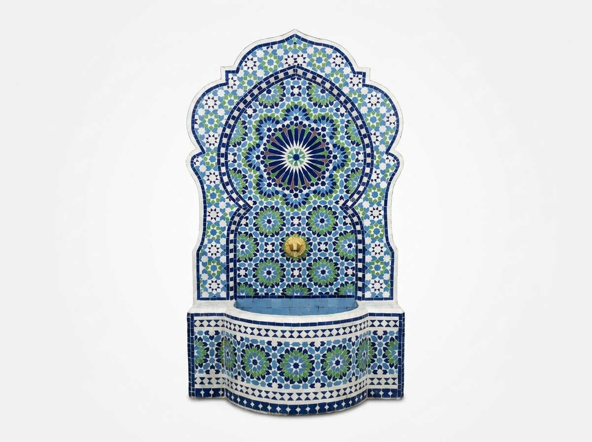 The 'Andalusian Star' Blue & Green Zellij Wall Fountain main view