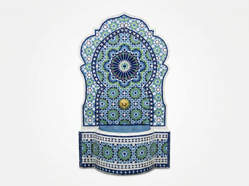 The 'Andalusian Star' Blue & Green Zellij Wall Fountain