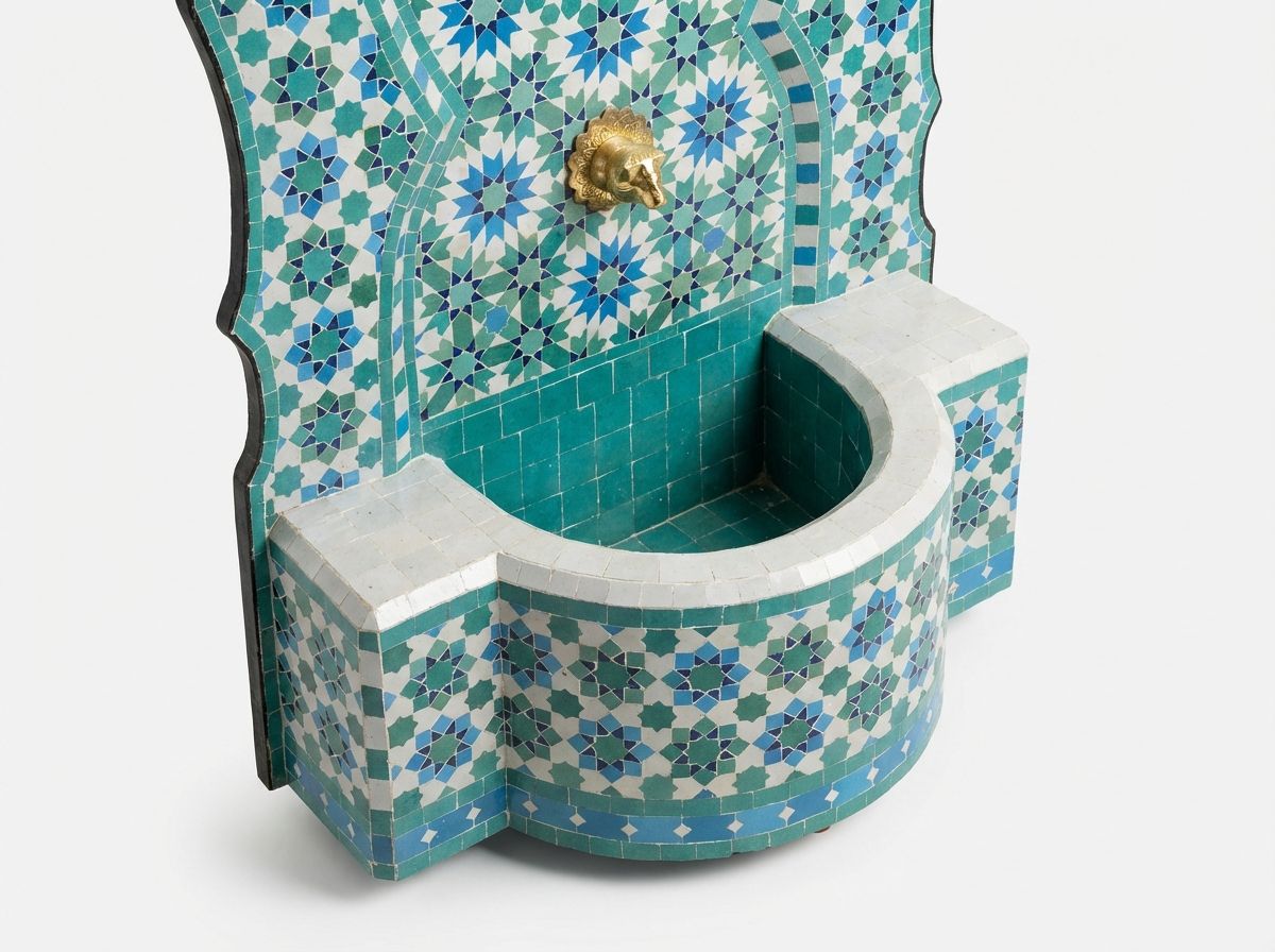 The Chefchaouen Azure Zellige Fountain view 3