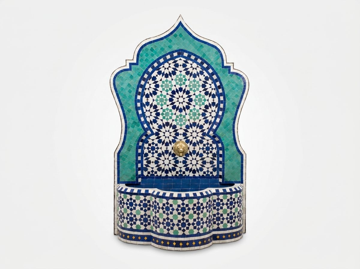 The Chefchaouen Azure & Emerald Zellige Fountain view 2