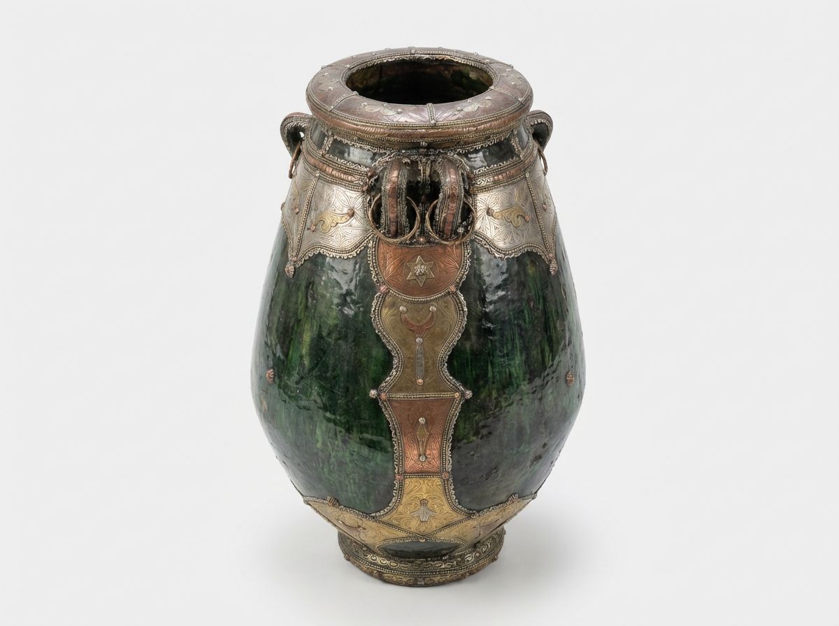 The 'Andalusian' Glazed Natural Clay & Mixed Metal Ceremonial Urn view 3