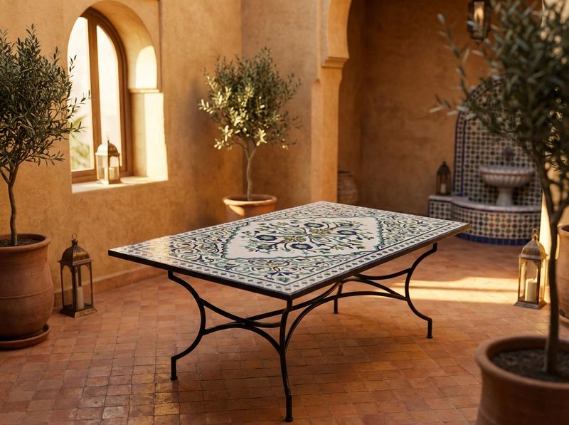 The Andalusian Garden: Floral Zellige Mosaic Dining Table detail