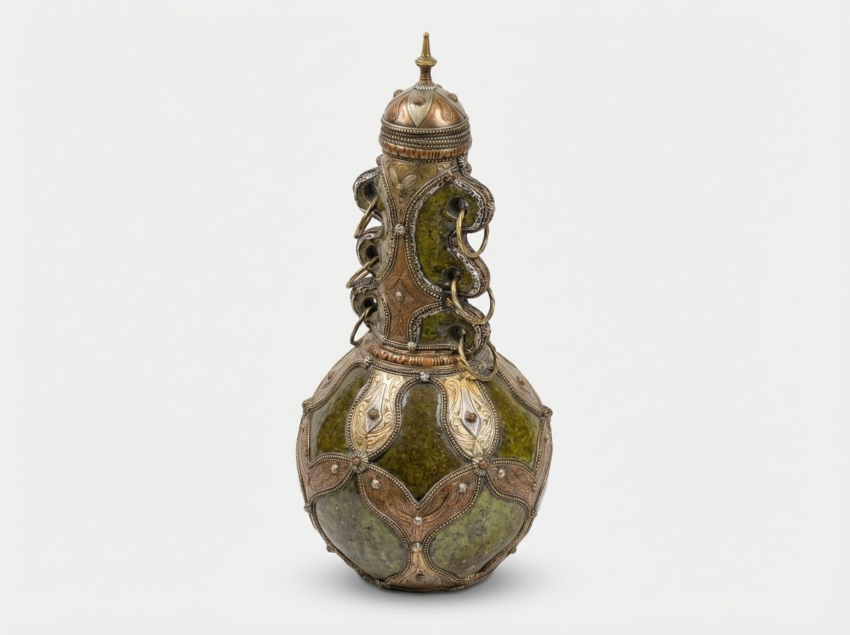 The Andalusian Oasis: Antique Brass & Green Enamel Ewer view 3