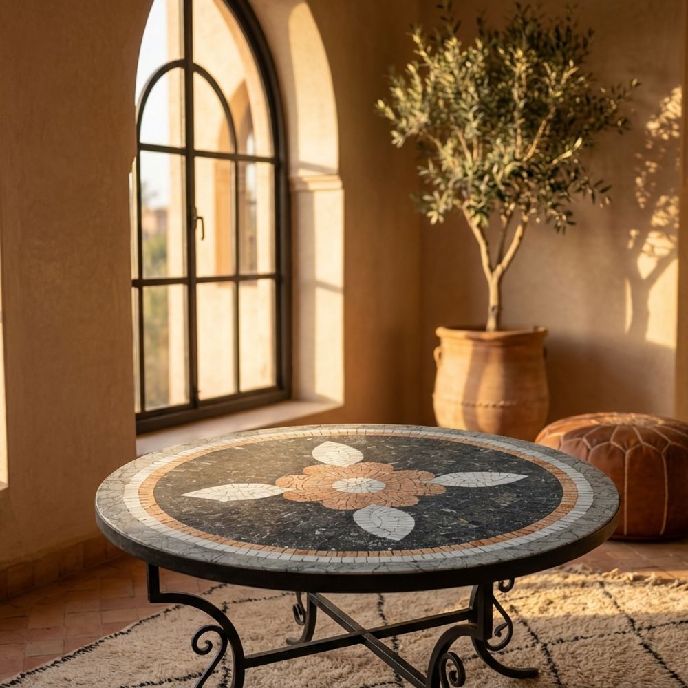 Amira Charcoal & Natural Clay Zellige Mosaic Tabletop
