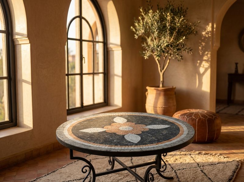 Amira Charcoal & Natural Clay Zellige Mosaic Tabletop detail