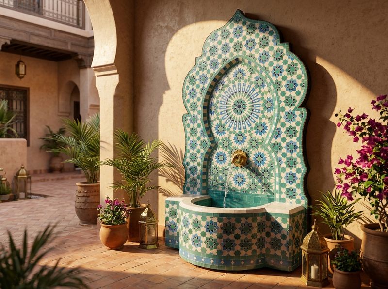 The Chefchaouen Azure Zellige Fountain detail