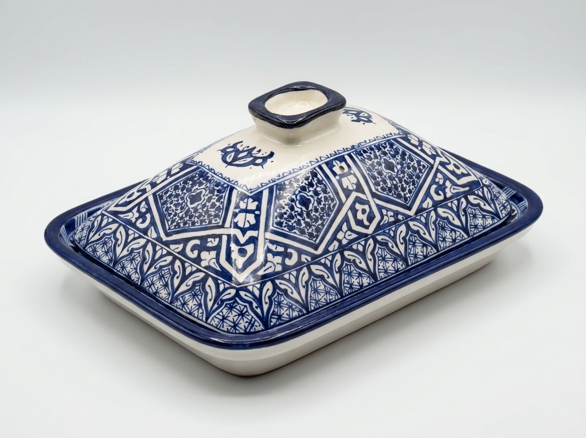 The Fes Royal Blue Arabesque Ceramic Butter Dish main view