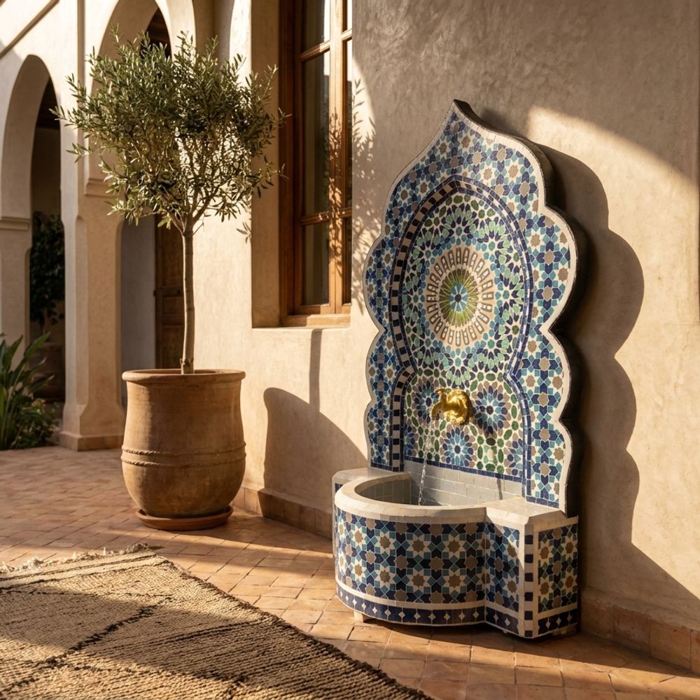 The Fez Medina Azure Zellige Fountain