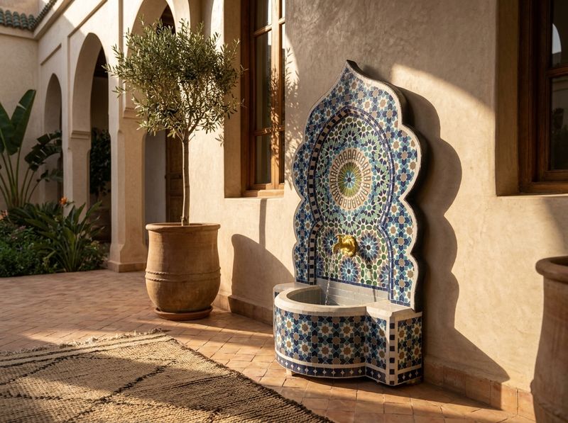 The Fez Medina Azure Zellige Fountain detail