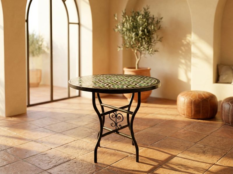 The Fes Emerald Star: Handcrafted Zellige Mosaic Side Table detail