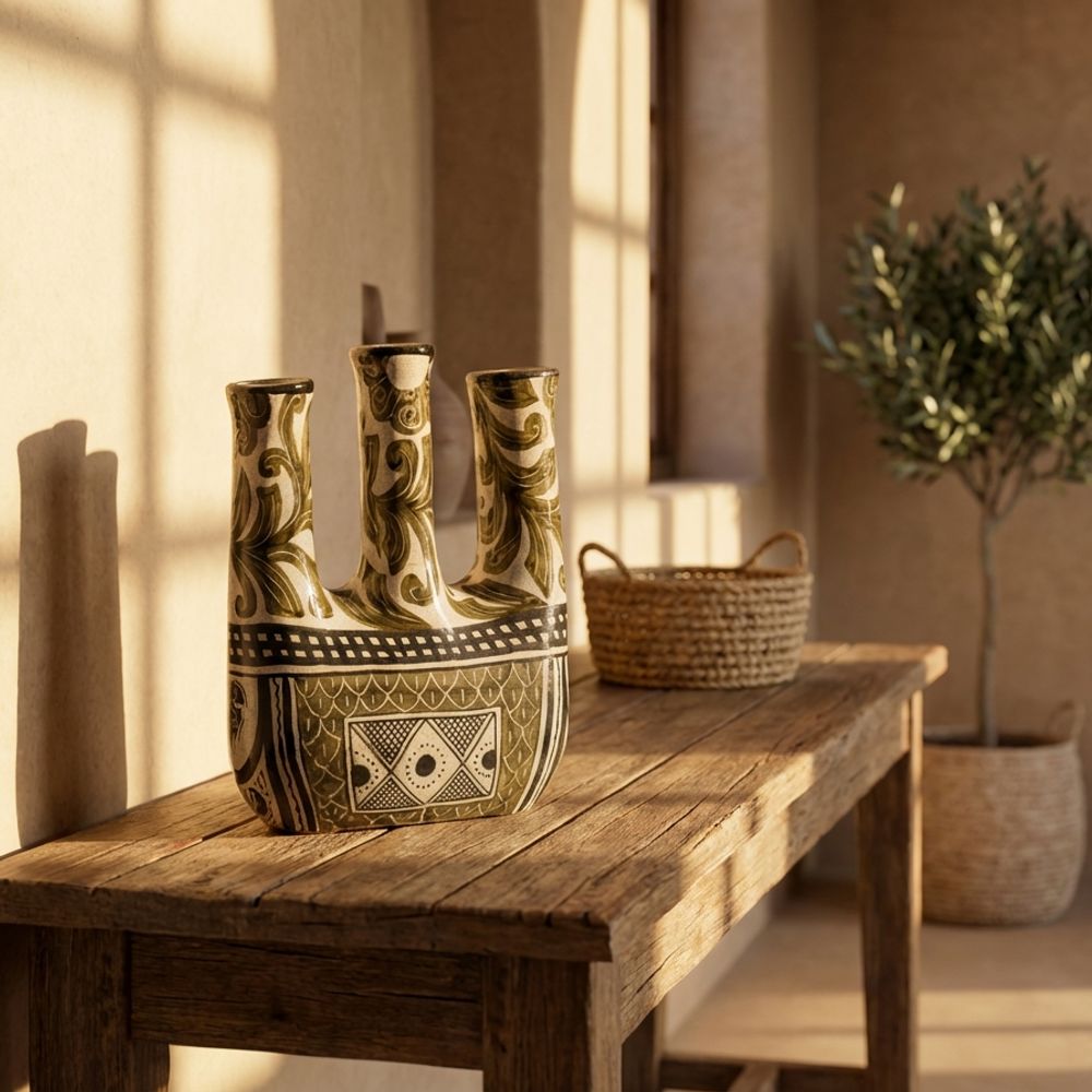 The Fez Triad: Olive & Charcoal Ceramic Tulipiere