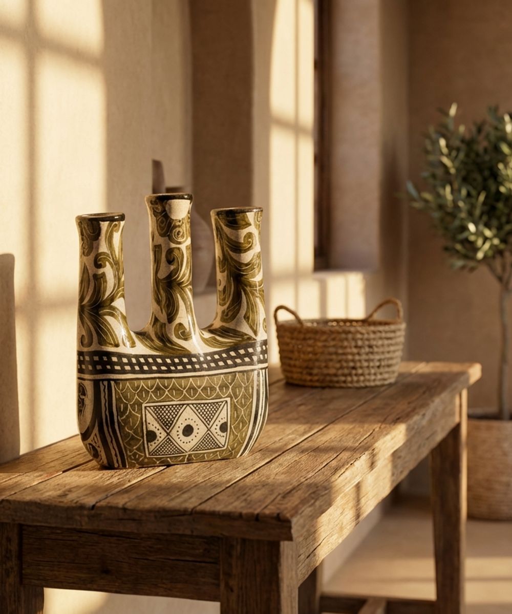 The Fez Triad: Olive & Charcoal Ceramic Tulipiere